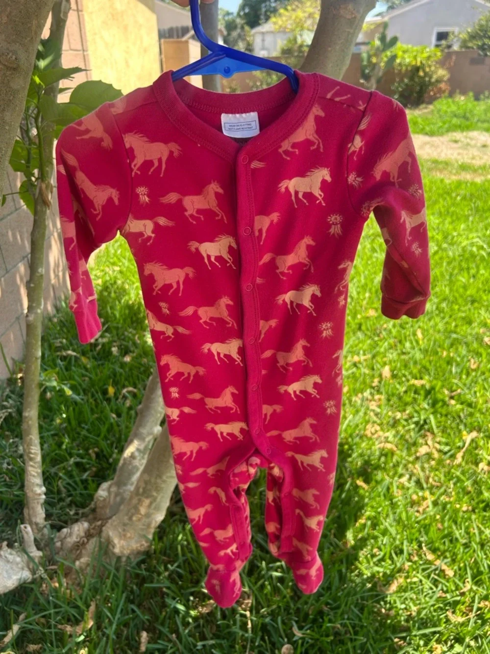 Shyanne Red Footed Pajamas with Cream Horse Print